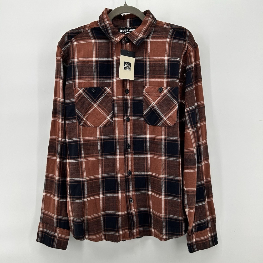REEF Hedford Flannel Shirt Mens M Rust Black Plaid Workwear Grunge Rugged NWT